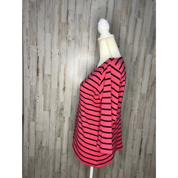L.L. Bean Women's Medium Pink & Navy Striped 3/4 Sleeve Boat Neck Blouse - Picture 5 of 6